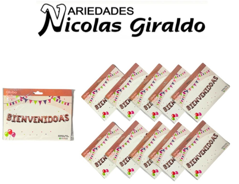 Inflable "bienvenidos" letra oro rosa PQT X10