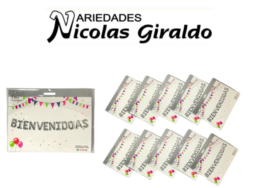 Inflable "bienvenidos" letra plata PQT X10