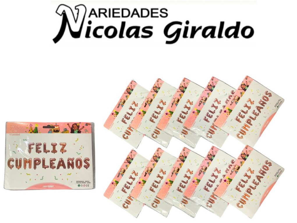 Inflable "feliz cumpleaños" letra oro rosado PQT X10
