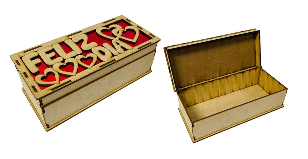 Canasta ancheta laser rectangular con tapa feliz dia pqt x6