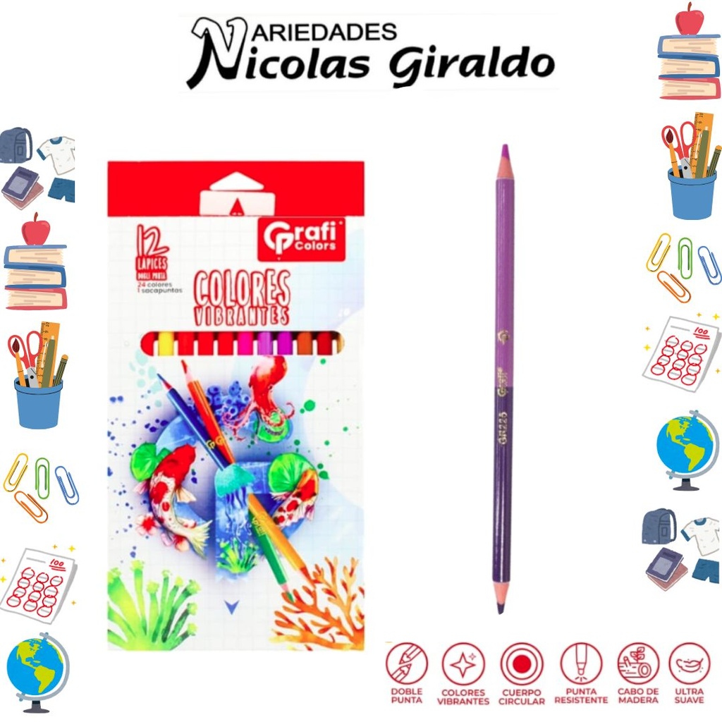 Color doble punta redondo x12 piezas graficolors