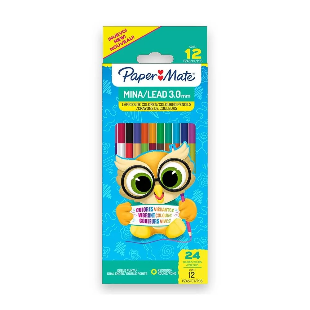 Color paper mate largo mina delgada doble punta x12 piezas