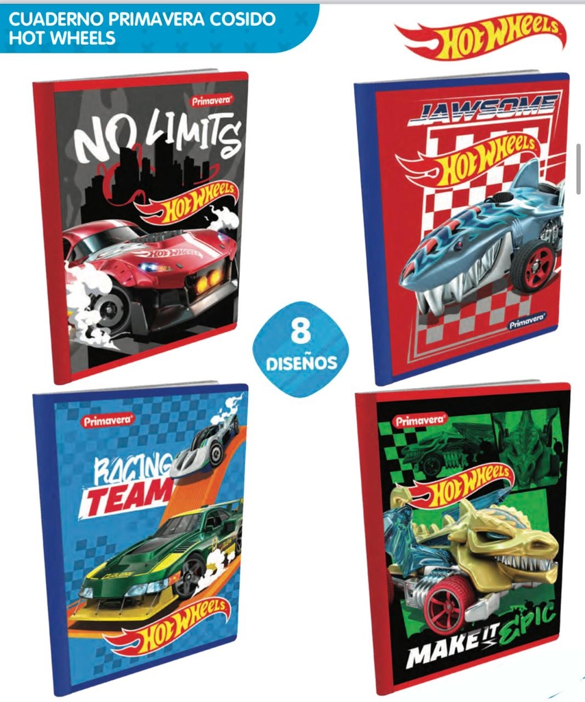 Cuaderno cosido prim. 100 H Cuadros Hotwheels