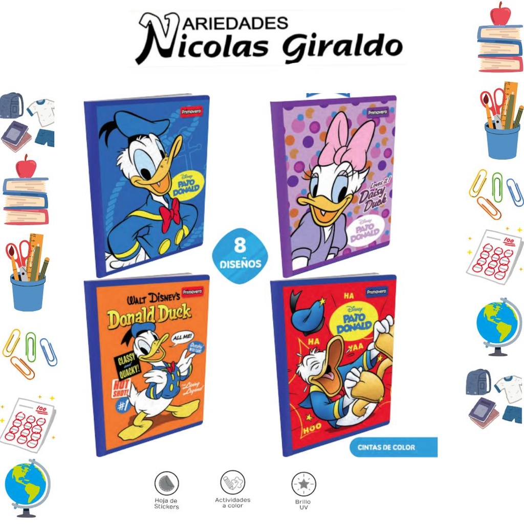 Cuaderno cosido prim. 100 H cuadro donald