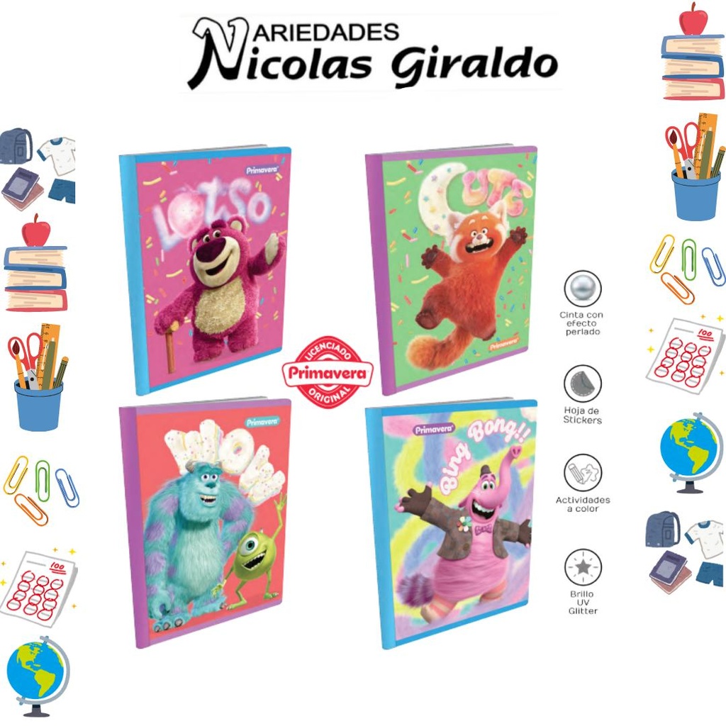 Cuaderno cosido primavera 100H cuadro pixar fluffy niña