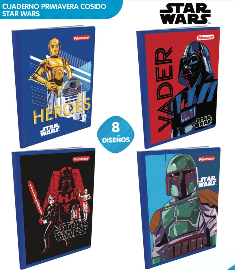 Cuaderno cosido prim. 100 H cuadro start wars