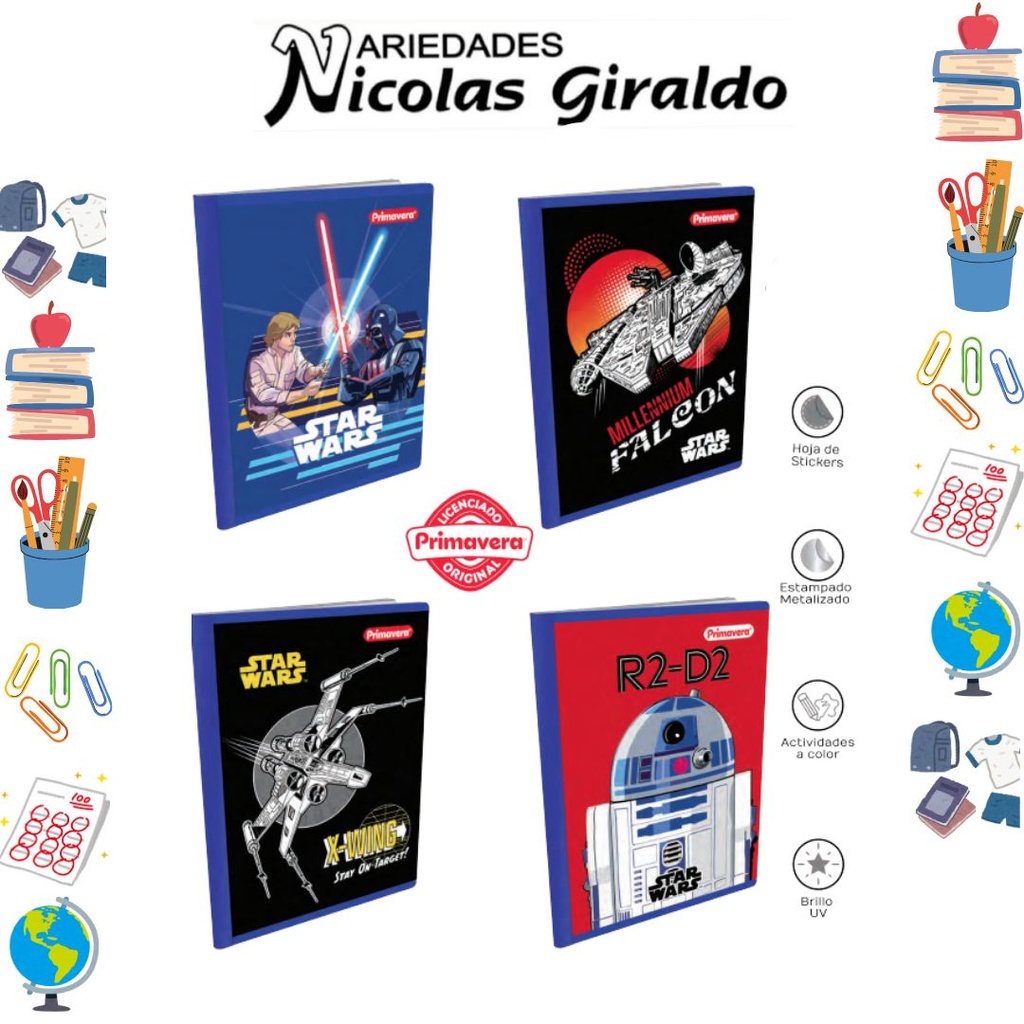 Cuaderno cosido primavera 100H cuadro start wars