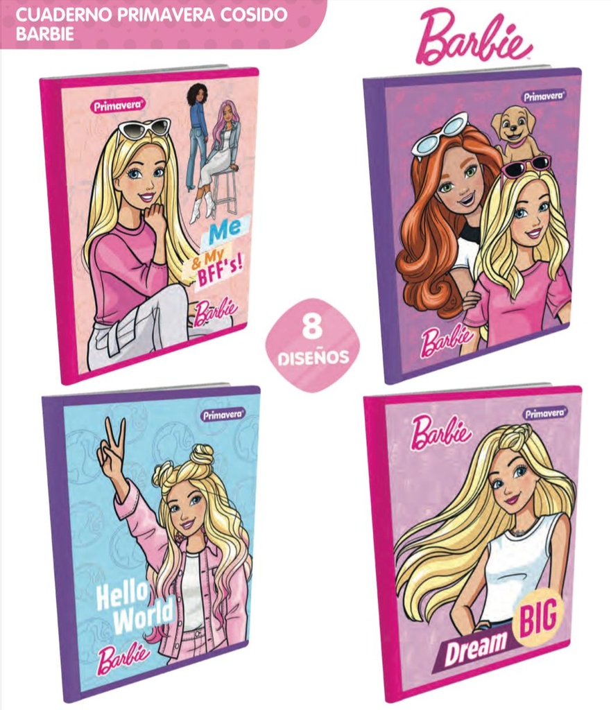 Cuaderno cosido prim. 100 H cuadros Barbie