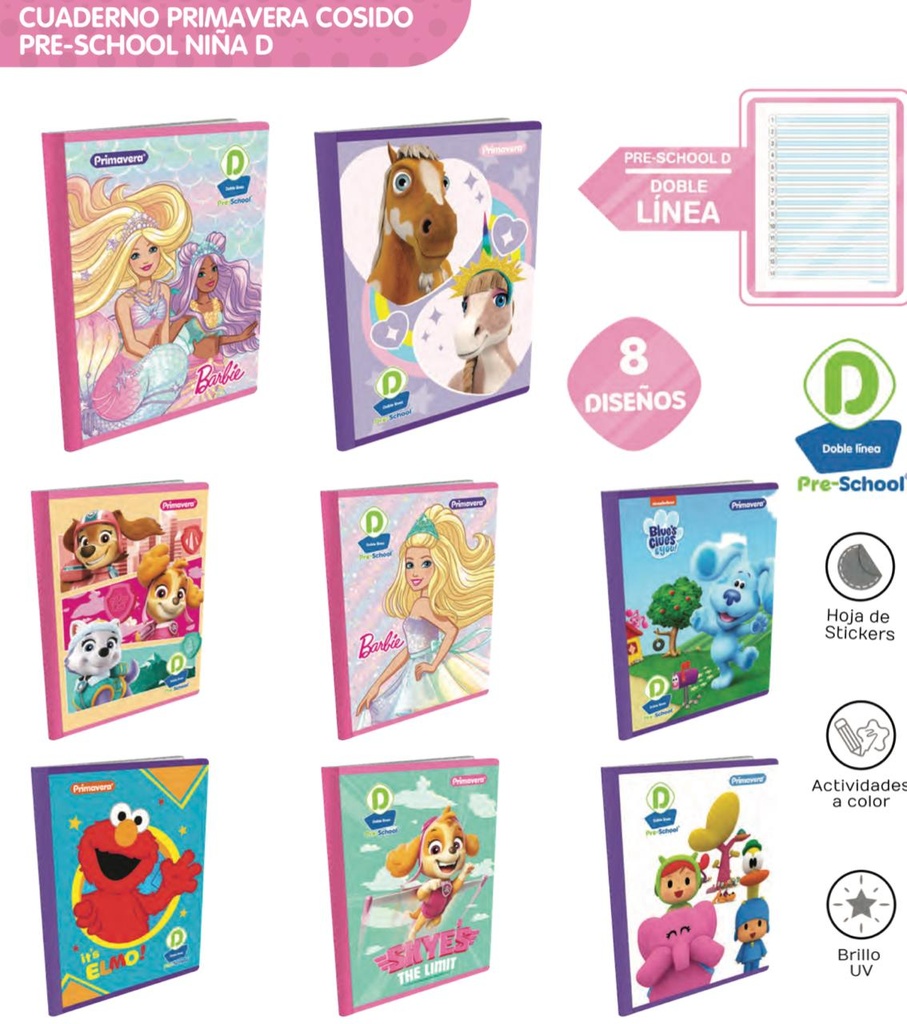 Cuaderno cosido prim. 100 H d.linea niña