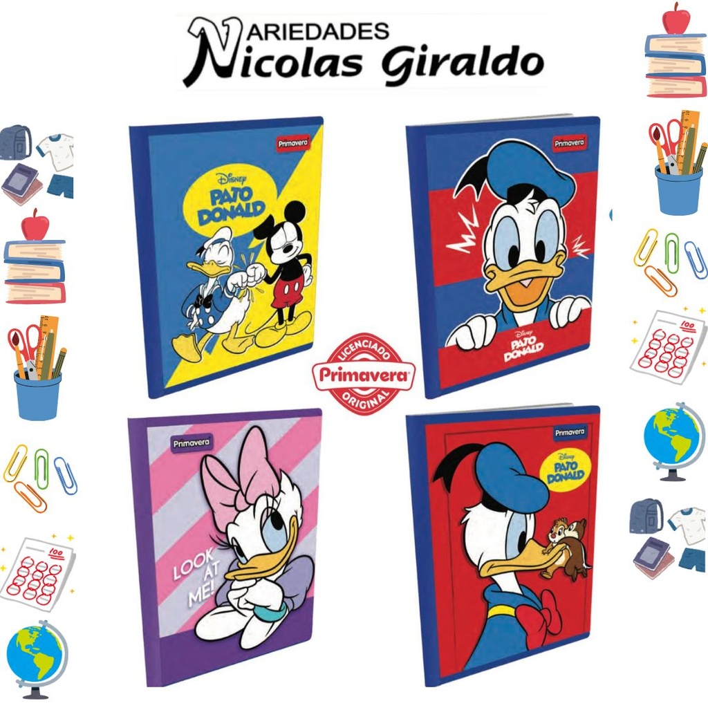 Cuaderno cosido prim. 100 H raya donald