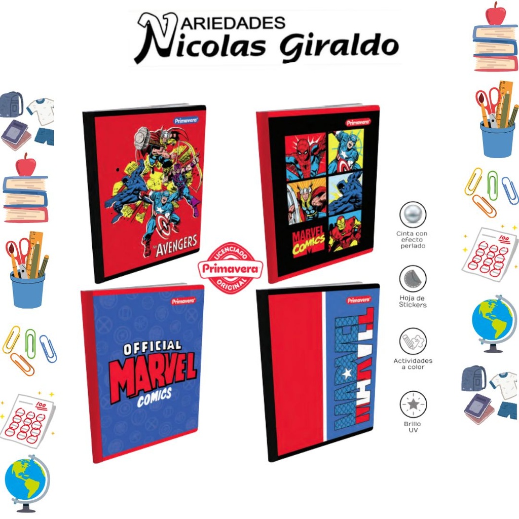 Cuaderno cosido prim. 100 H raya marvel