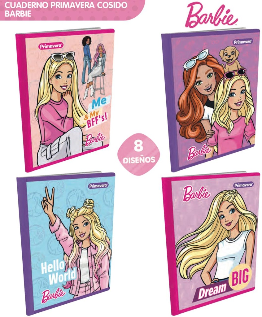 Cuaderno cosido prim. 100 H rayas Barbie
