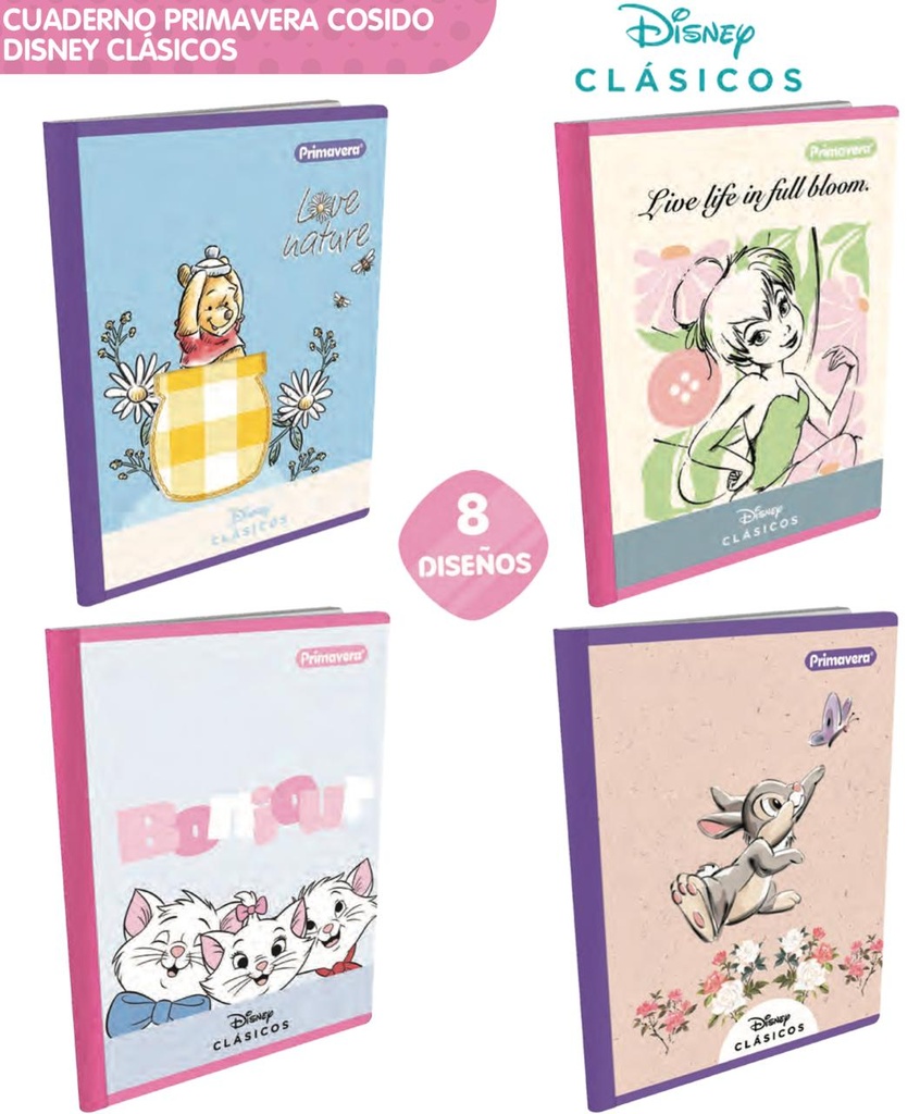 Cuaderno cosido prim. 100 H rayas clasicos disney