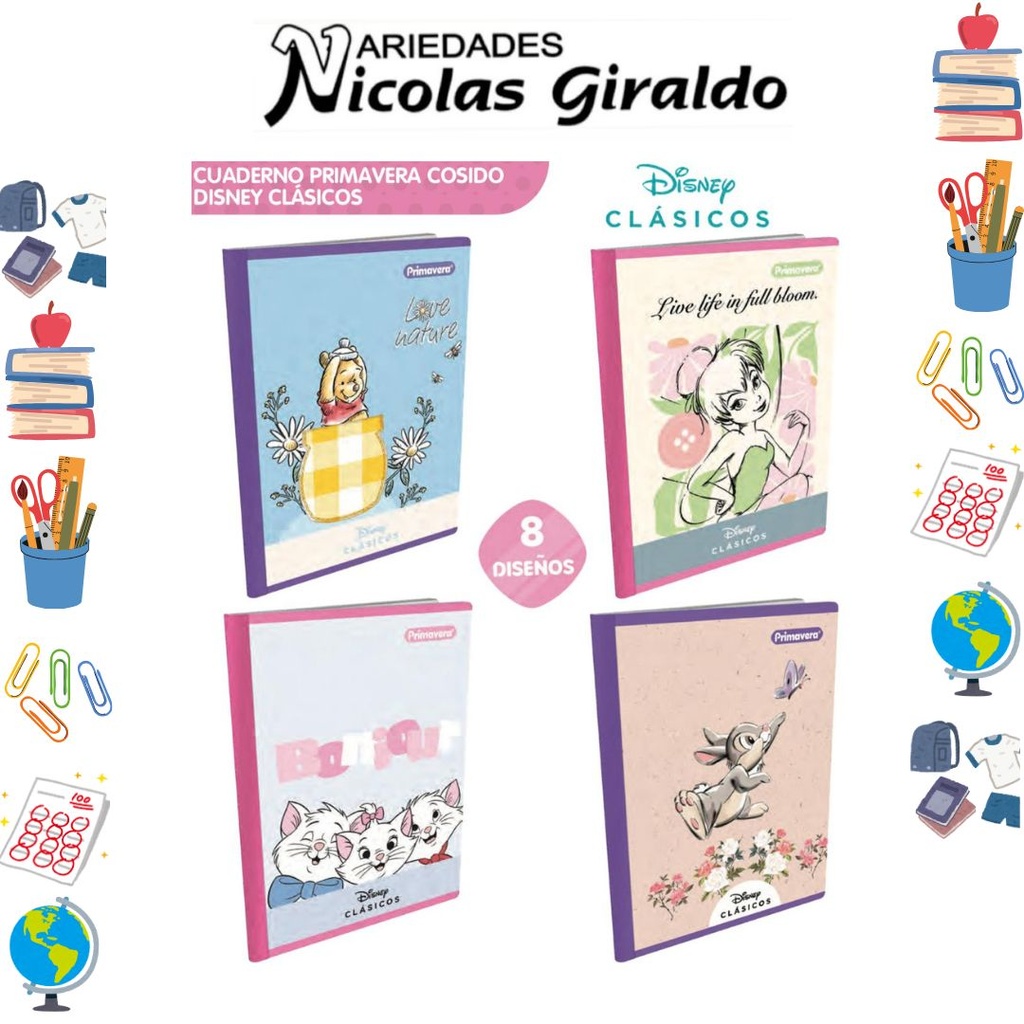 Cuaderno cosido primavera 100H rayas clasicos disney