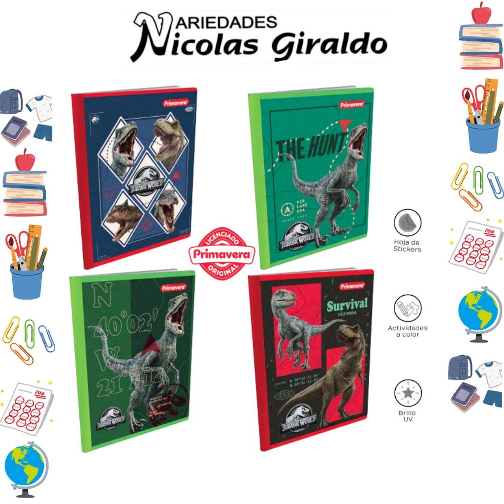 Cuaderno cosido primavera 100H rayas jurasic