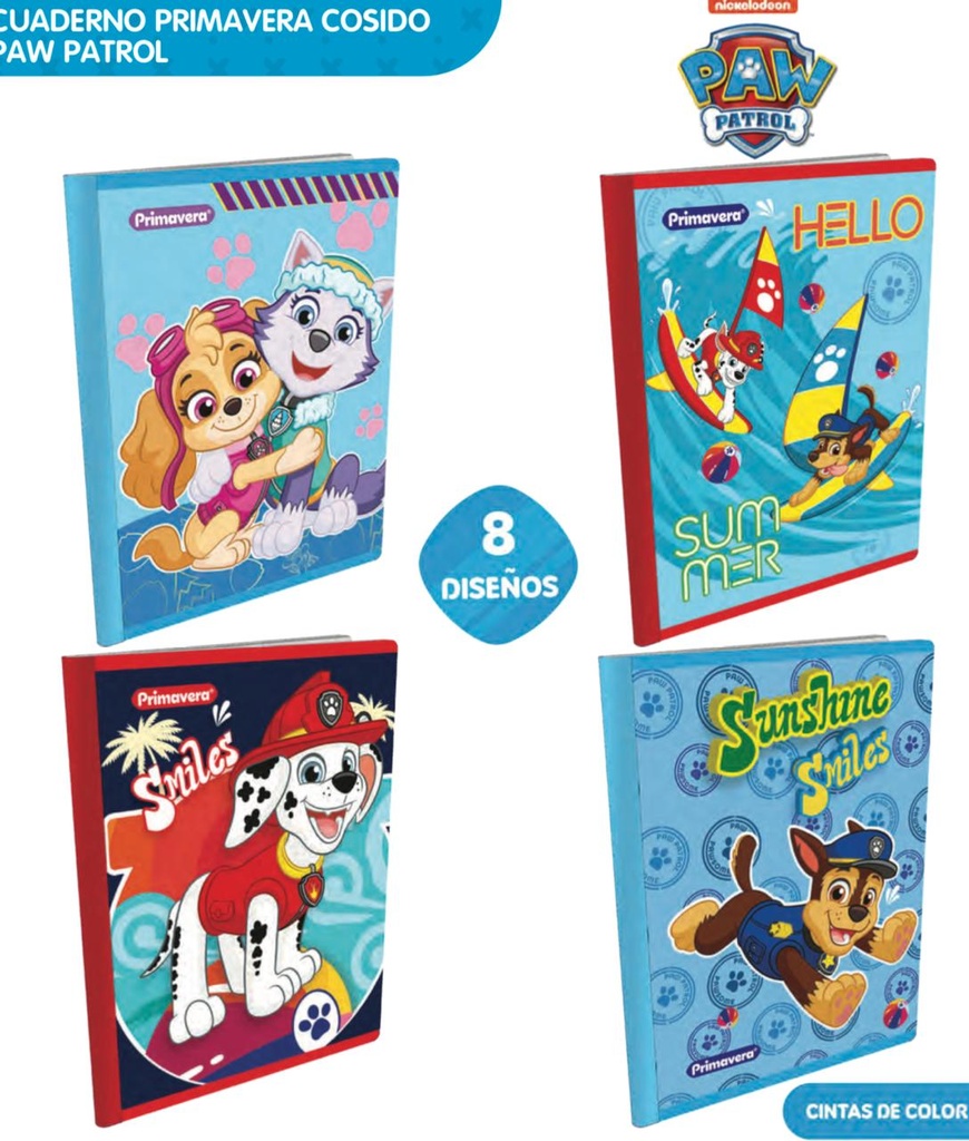 Cuaderno cosido prim. 100 H rayas paw patrol