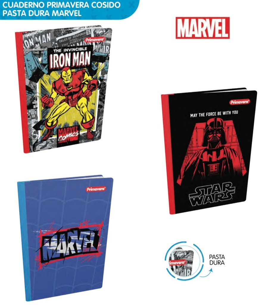 Cuaderno cosido prim. p.dura100 H cuadro marvel