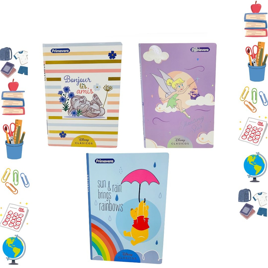 Cuaderno cosido primavera pasta dura100H raya clasicos disney