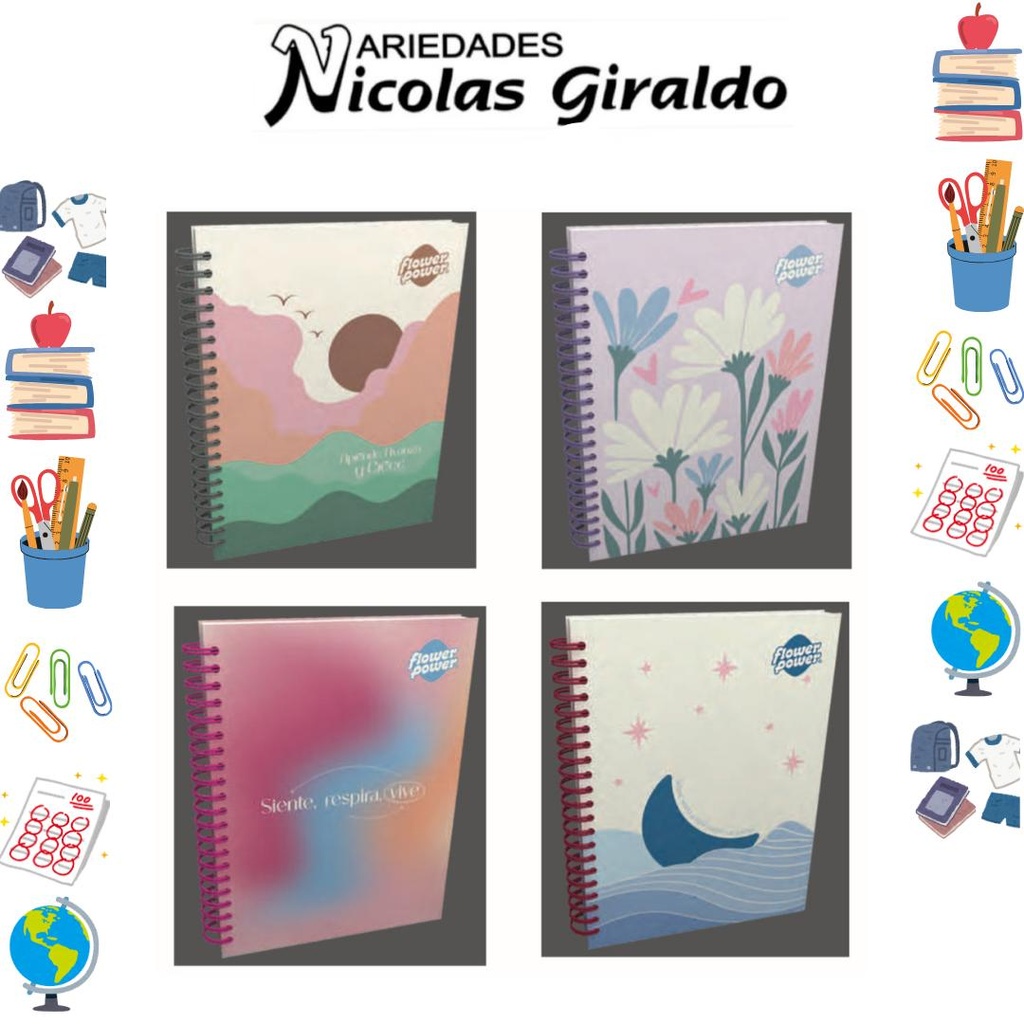 Cuaderno cosido primavera pasta dura 100H raya flower power