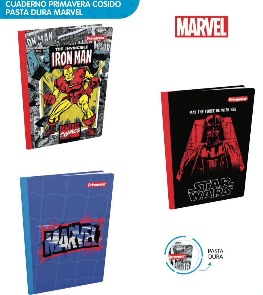 Cuaderno cosido prim. p.dura100 H raya marvel