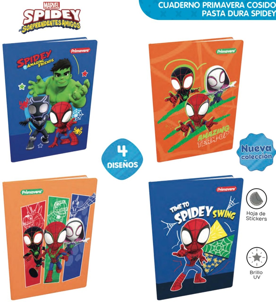 Cuaderno cosido prim. p.dura100 H raya spidey
