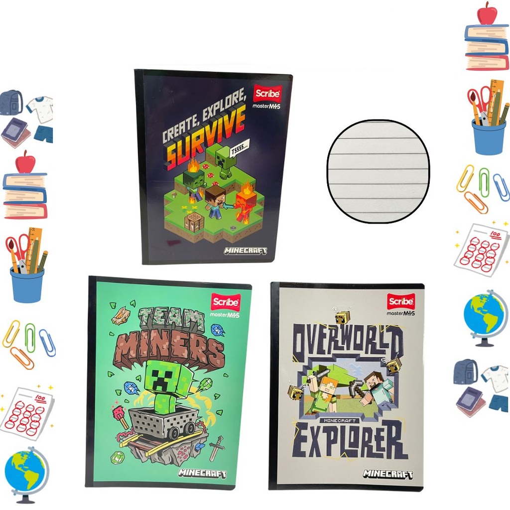 Cuaderno cosido scribe licencia 100H rayas minecraft