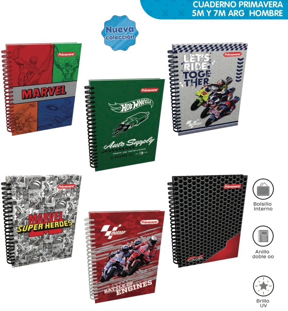 Cuaderno prim. 5materias argollado pequeño hombre