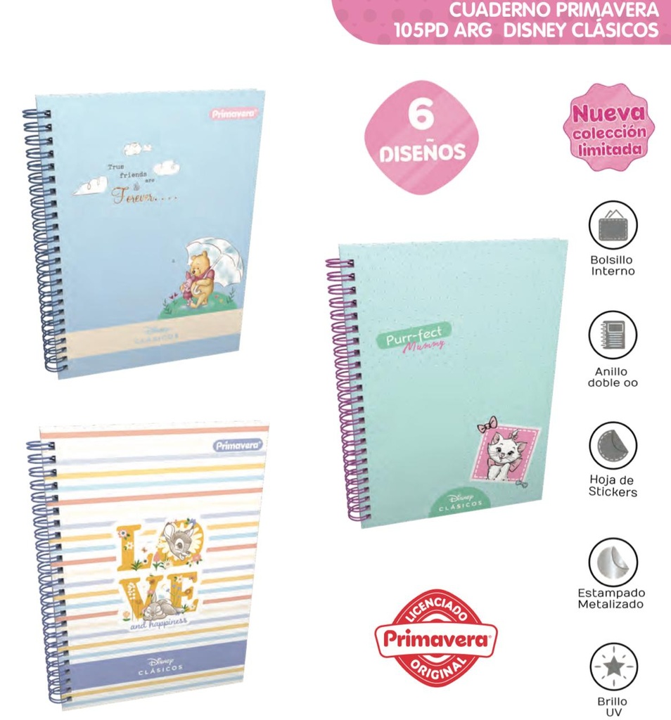 Cuaderno prim. argollado academico cuadro dclassic