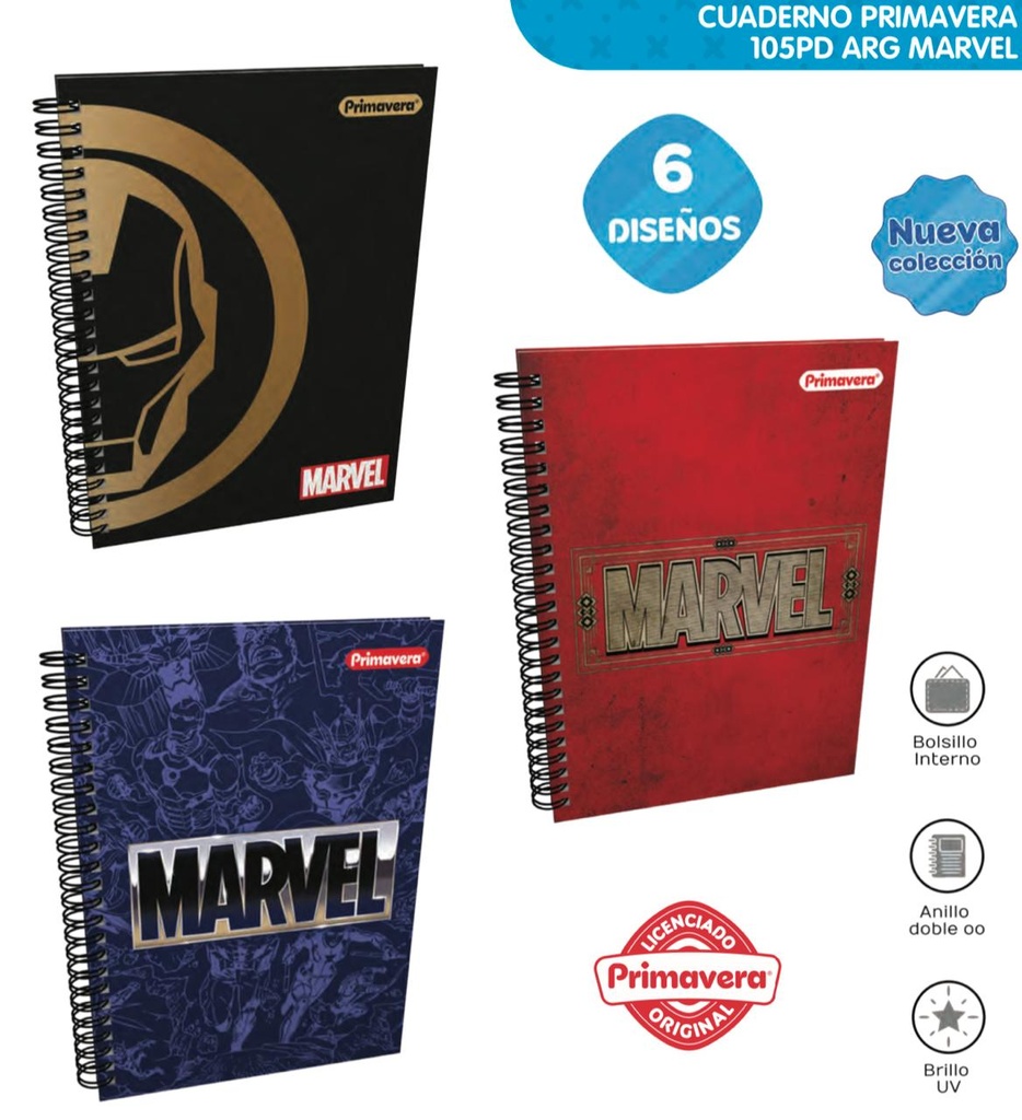 Cuaderno prim. argollado academico marvel cuadro