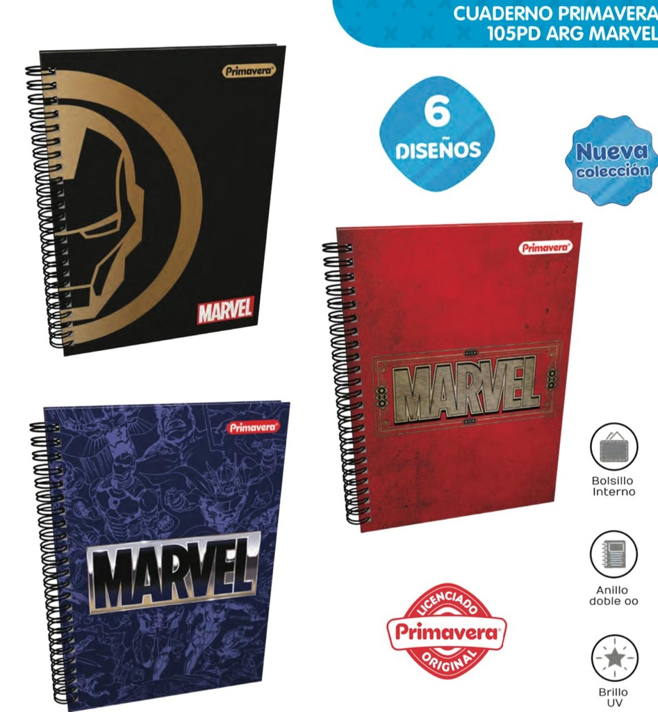 Cuaderno prim. argollado academico marvel raya