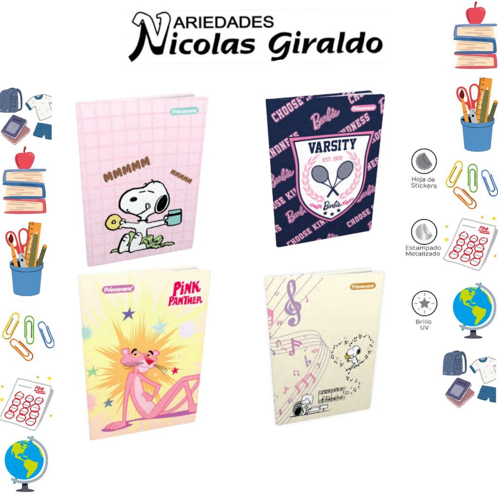 Cuaderno cosido primavera pasta dura 100H cuadros mujer