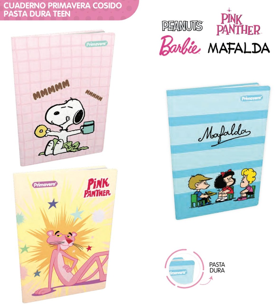 Cuaderno prim. cosido p.dura 100H cuadros mujer