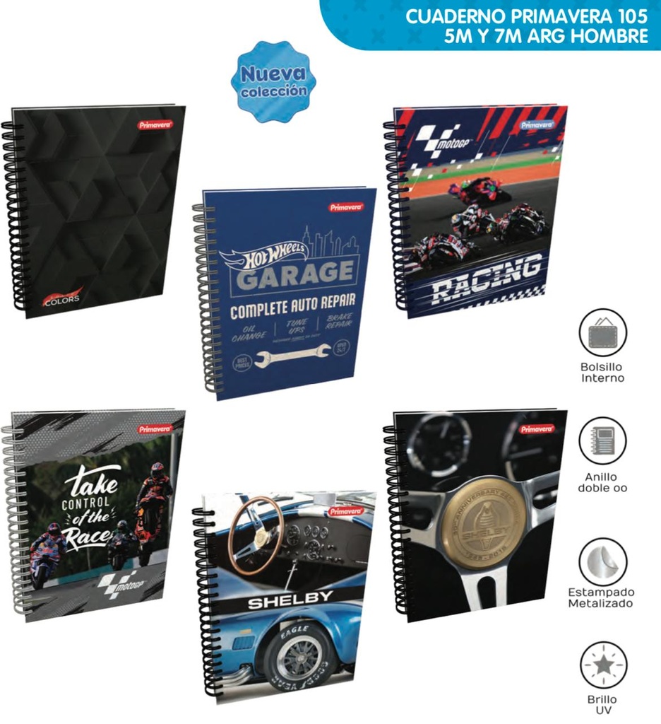 Cuaderno prim. 5materias argollado grande hombre