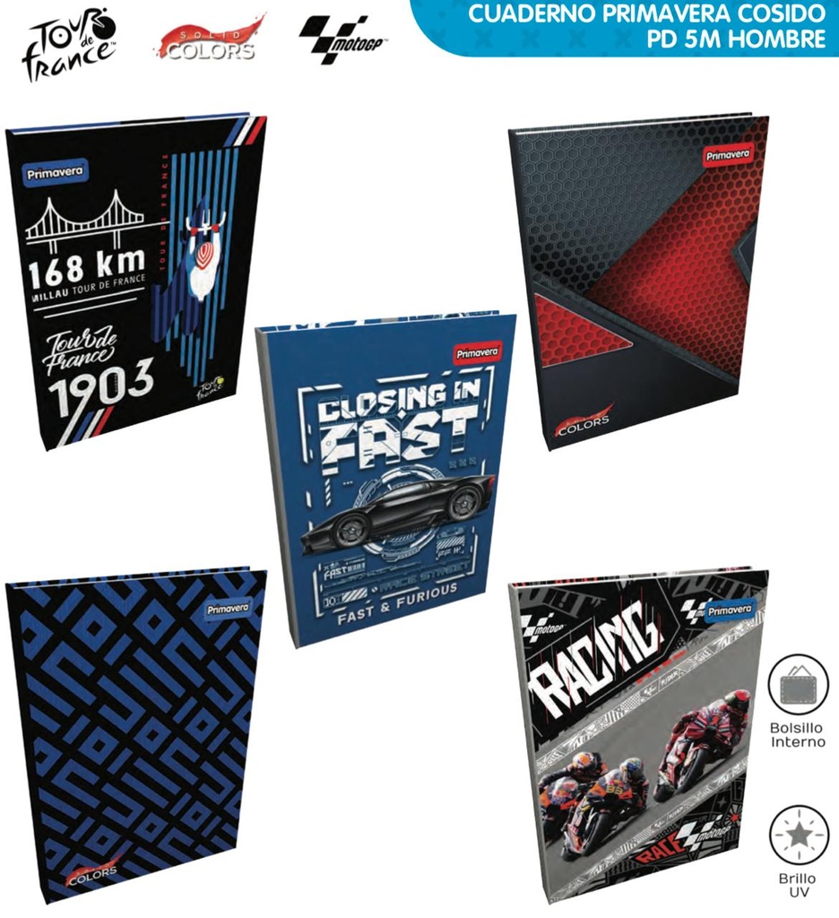 Cuaderno prim cosido 5materias hombre