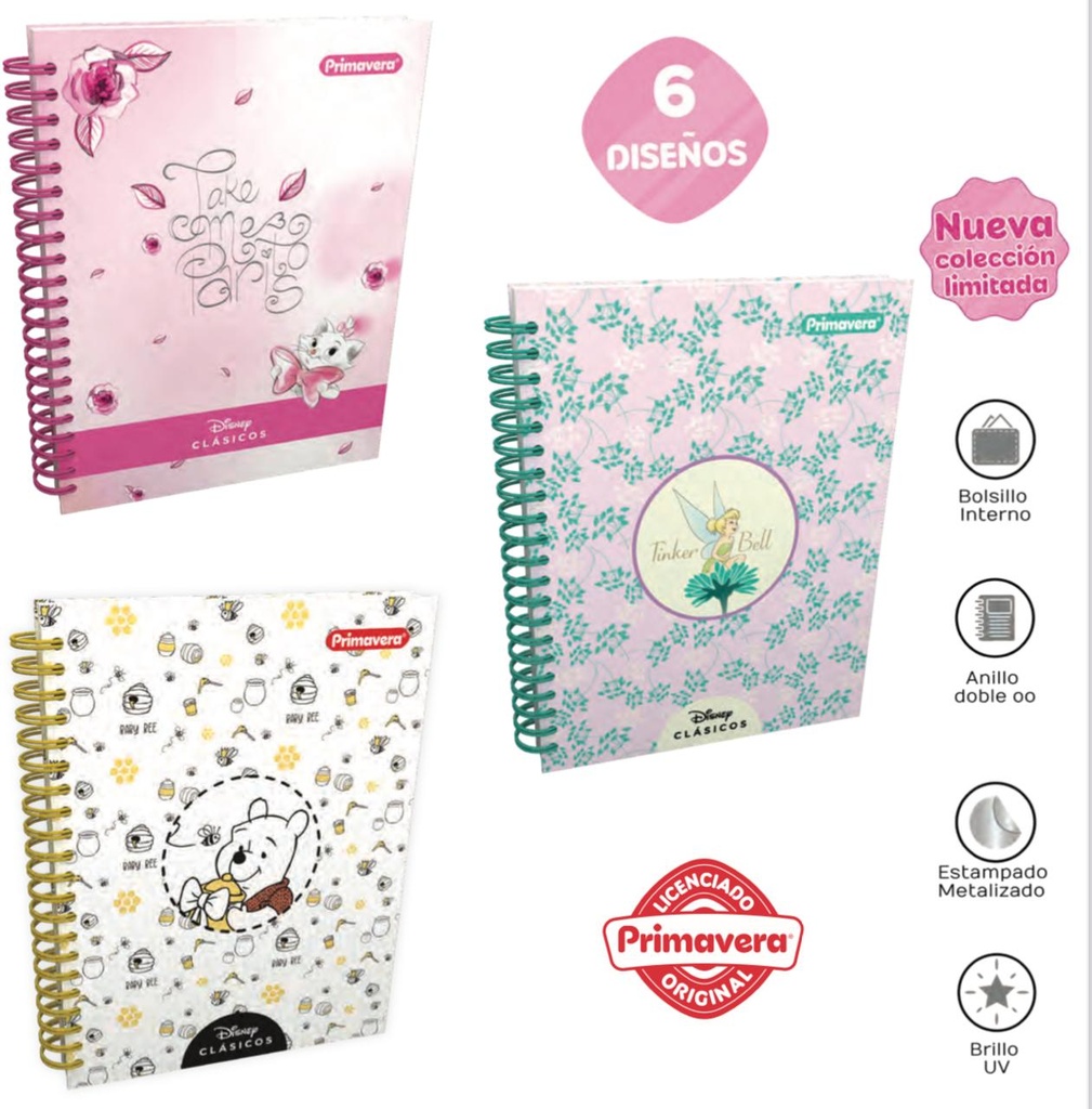 Cuaderno prim. 5materias argollado grande disney clasicos