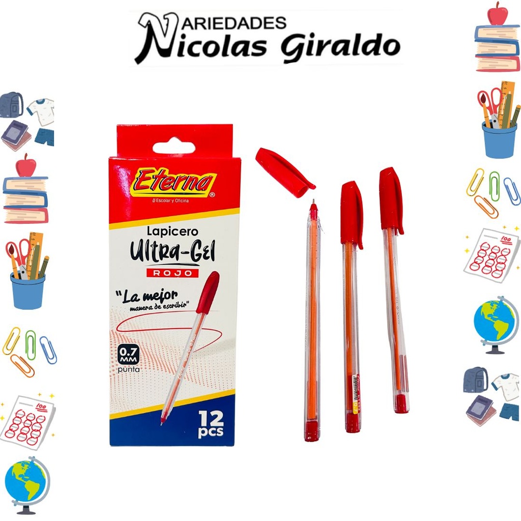 Lapicero eterna tapa 0.7 ultra gel rojo x12