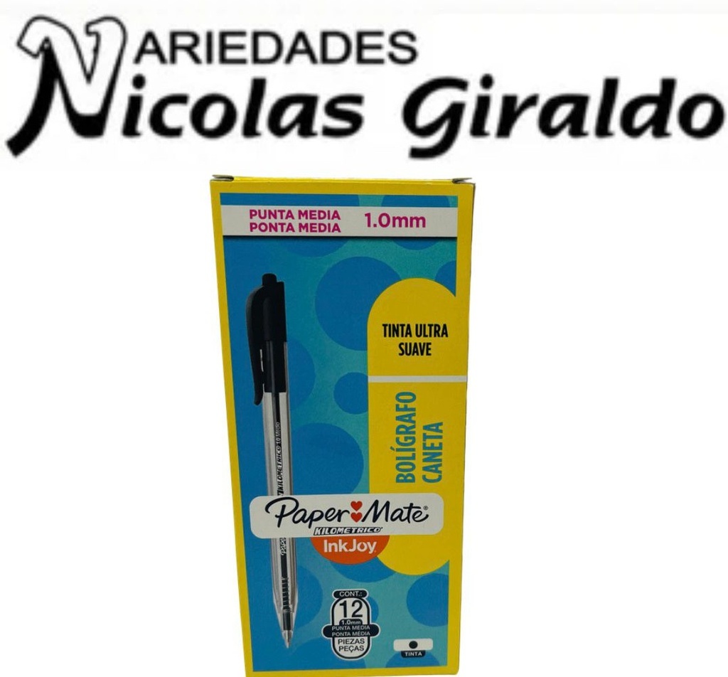 Lapicero kilometrico retractil negro 1.0 x12