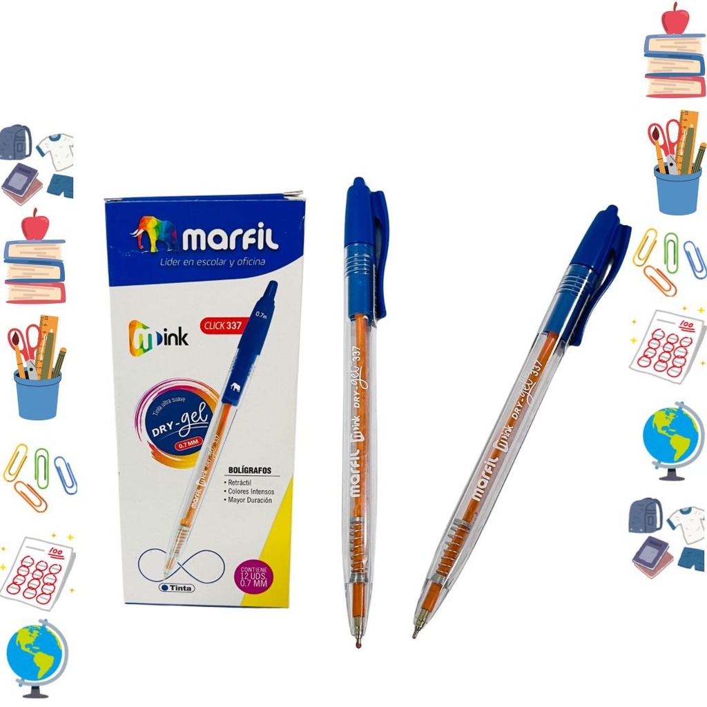 Lapicero marfil retractil azul .7 x12