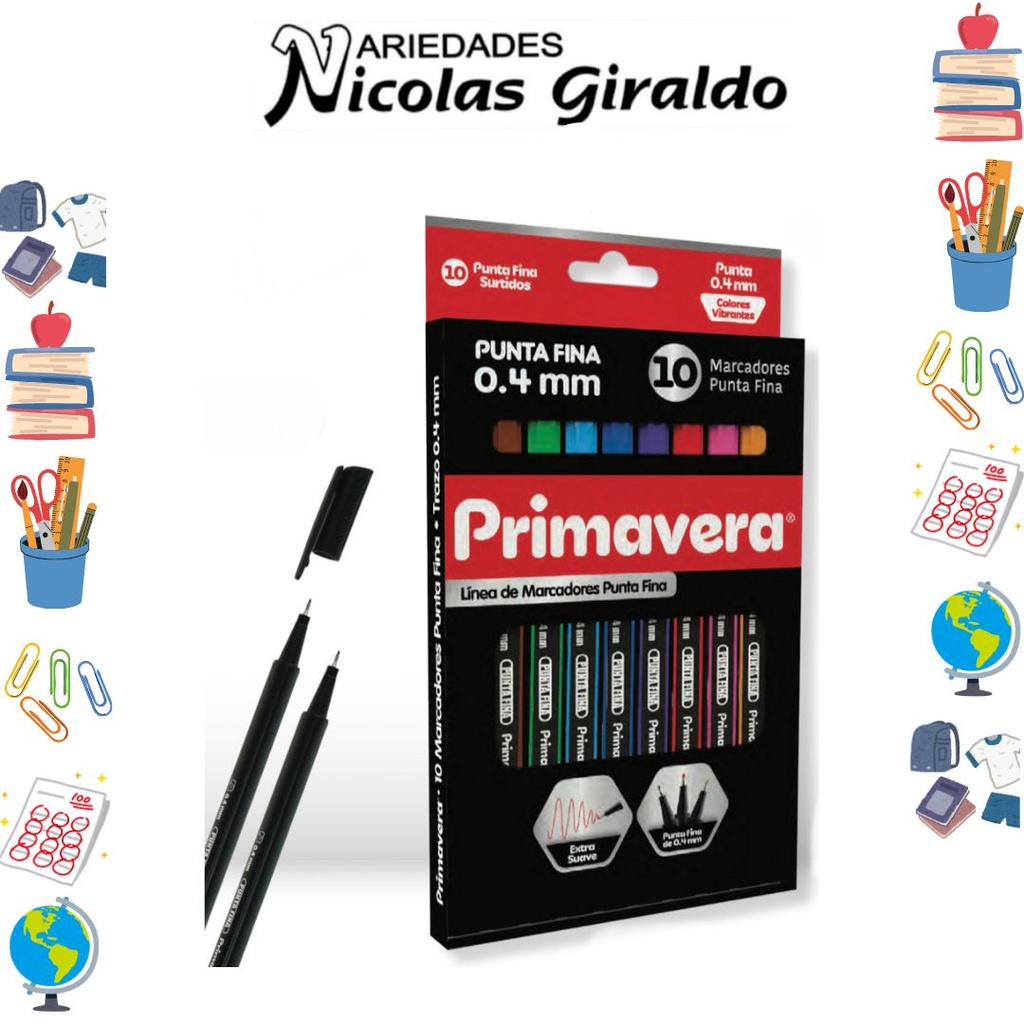 Lapicero primavera punta fina x10 colores