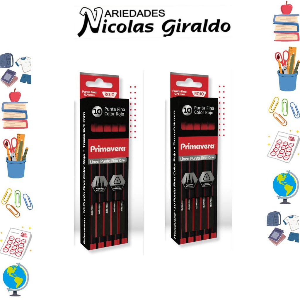 Lapicero primavera punta fina x10 rojo (UND $600)