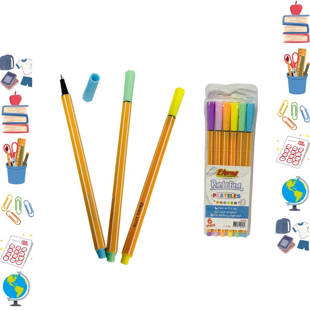 Lapicero punta fina eterna pastel x6