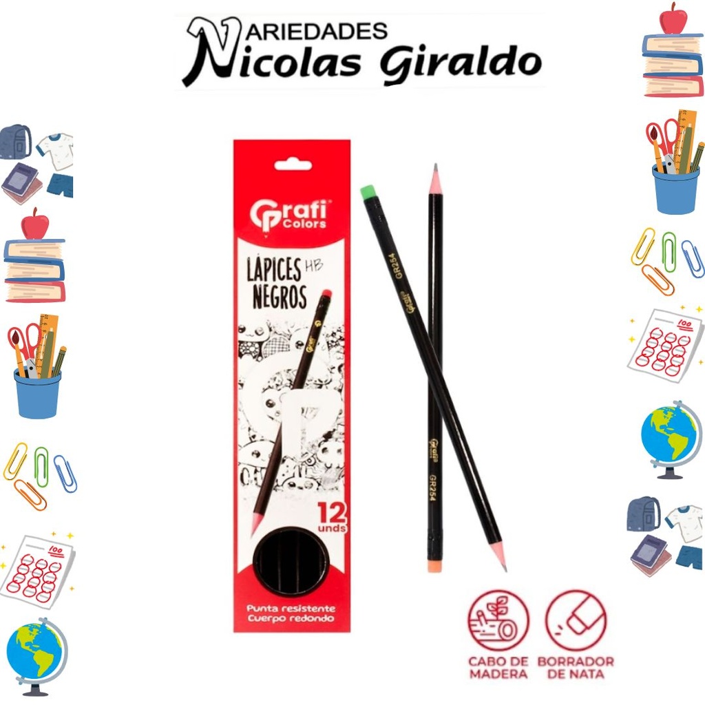 Lapiz hb negro x12 graficolors