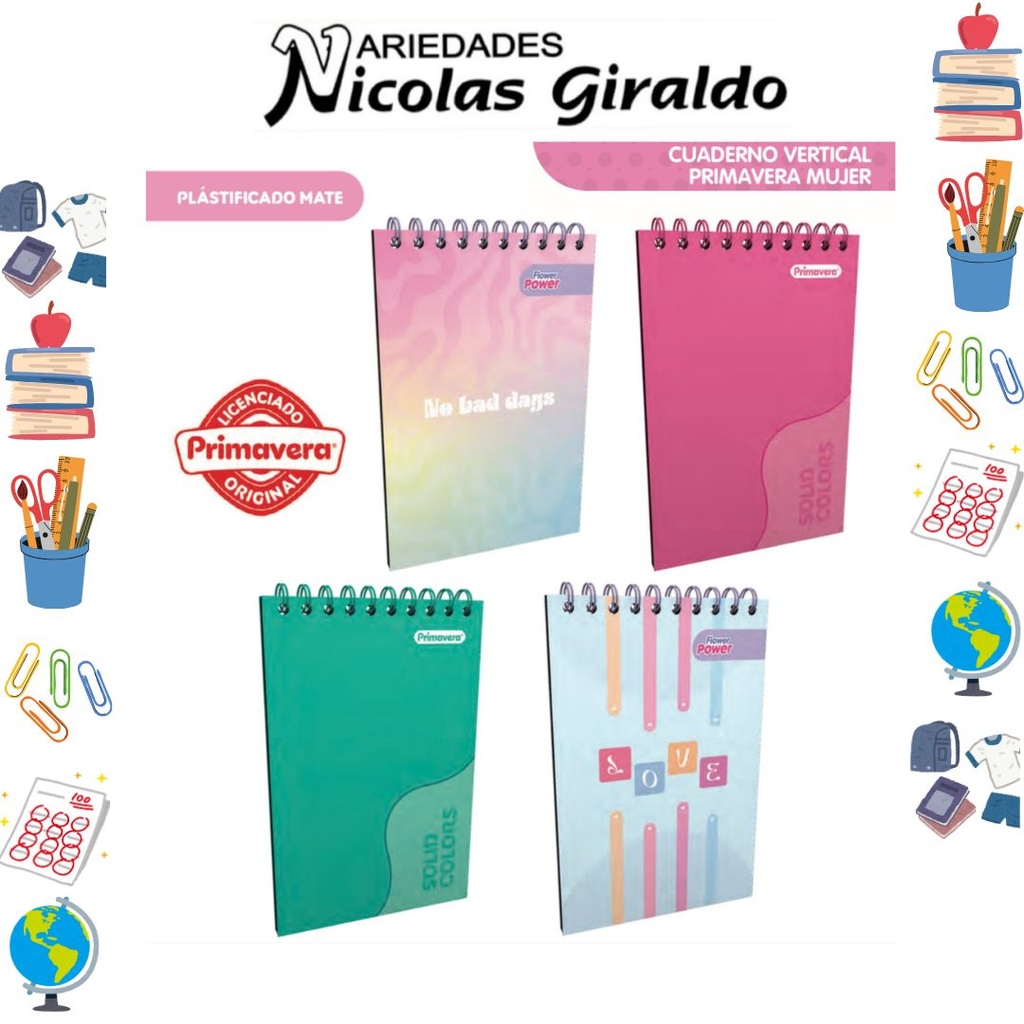 Libreta primavera vertical argollado grande mujer