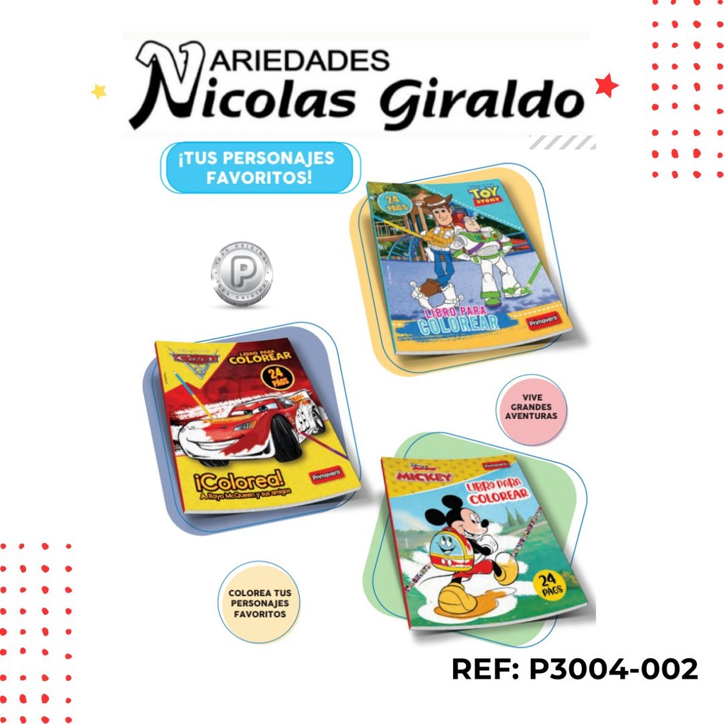 (3004-001) Libro colorear primavera 24 paginas niño pqt X6 (UND $2.700)