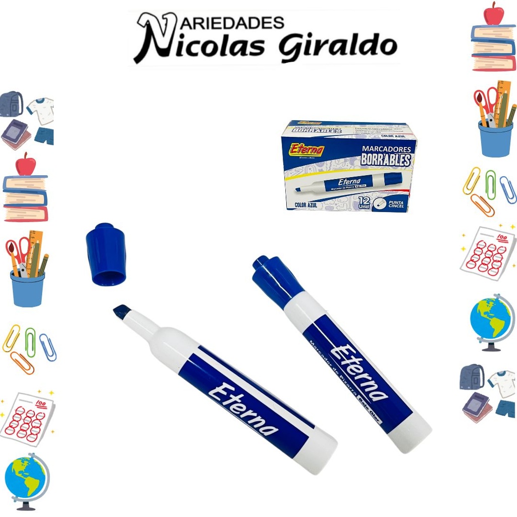 Marcador borrable azul caja x12 eterna