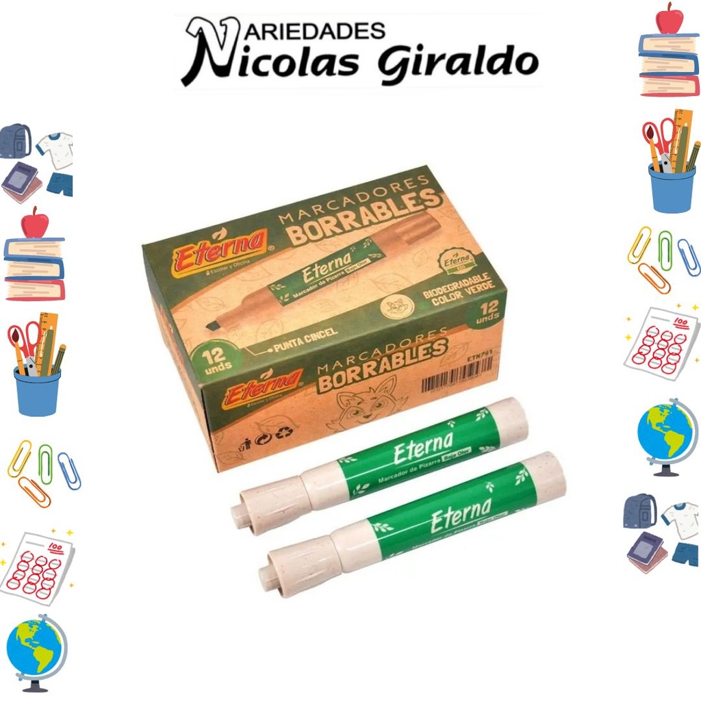 Marcador borrable verde caja x12 eterna