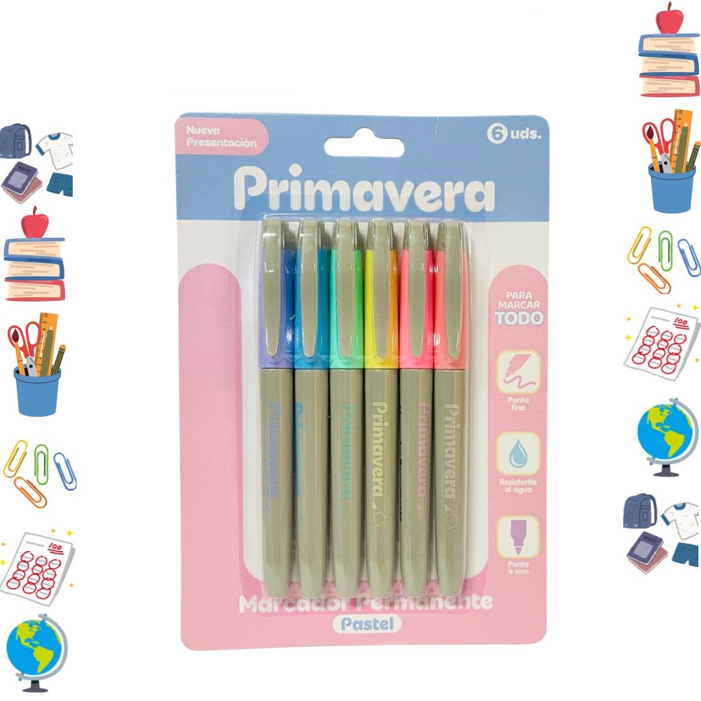 Marcador punta delgada pastel x6 primavera