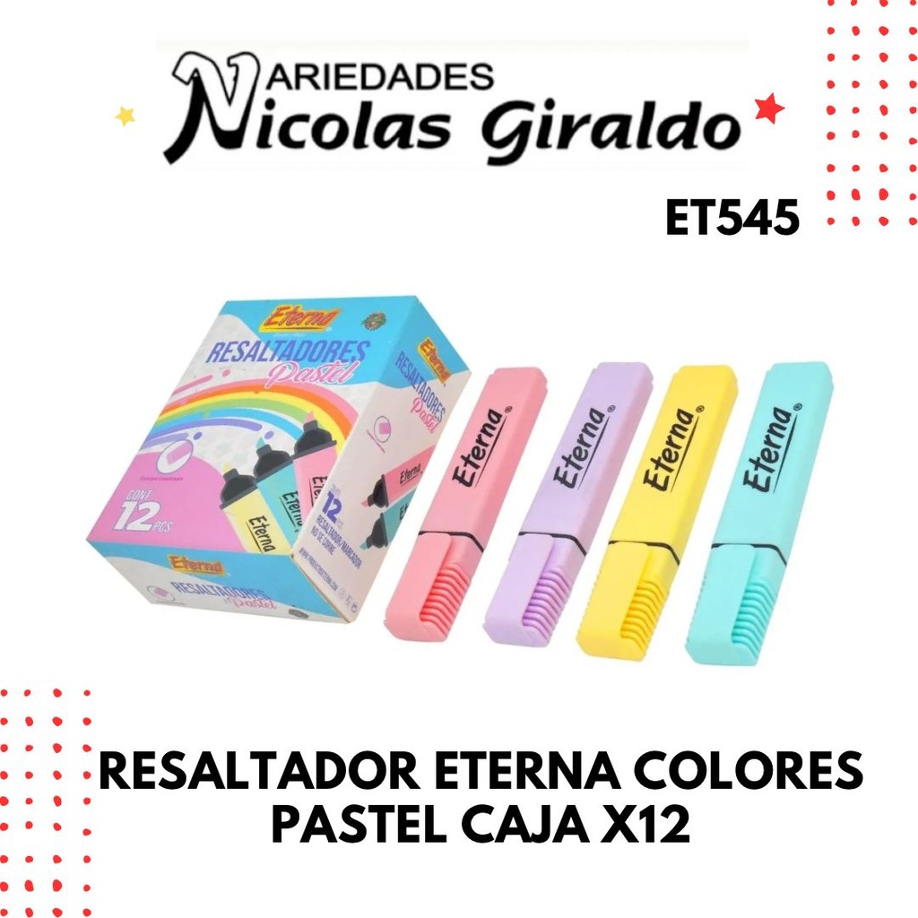 Resaltador eterna colores pastel caja x12