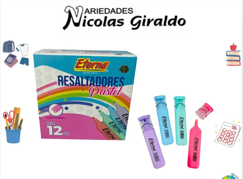 Resaltador eterna colores pastel caja x12