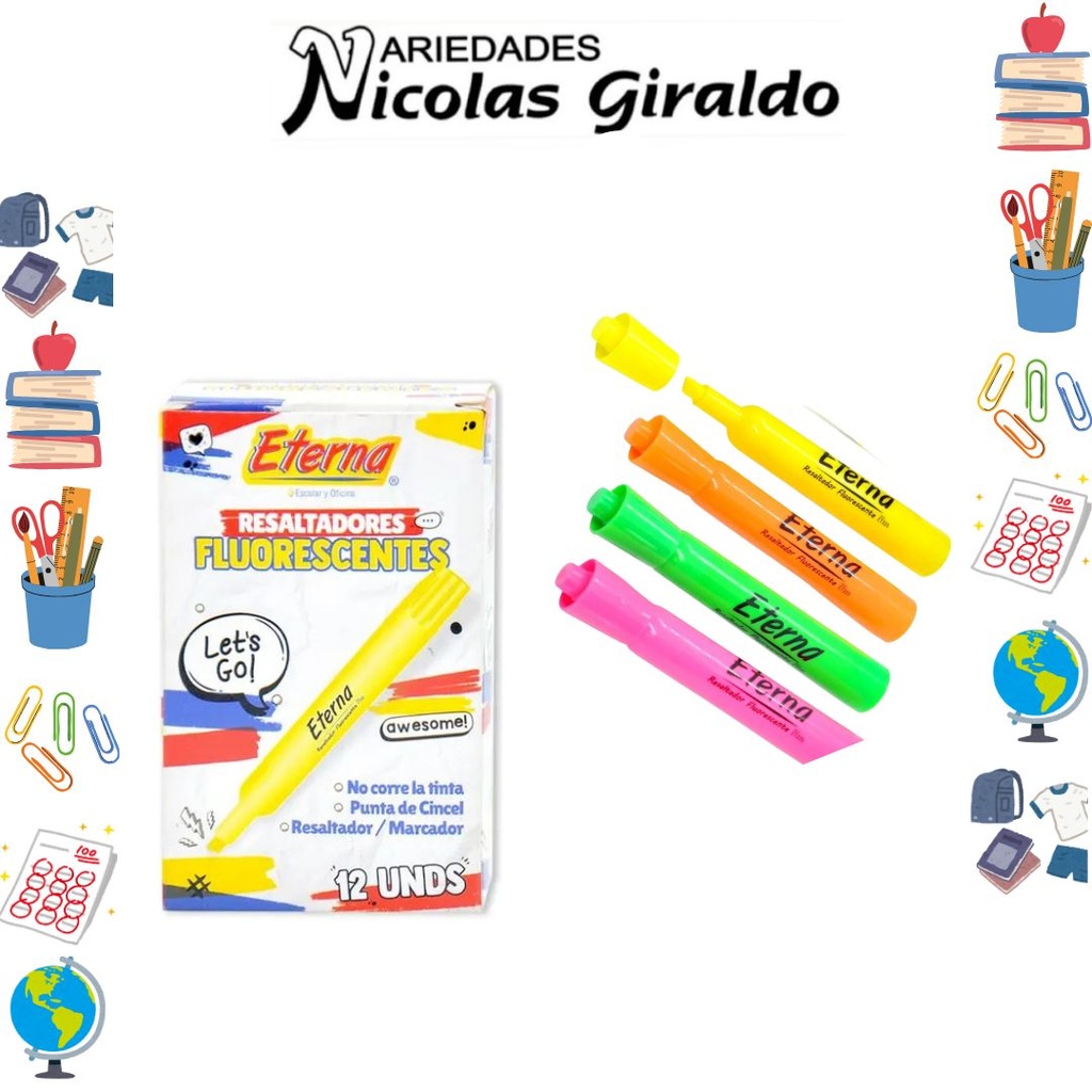 Resaltador eterna grueso surtido caja x12 